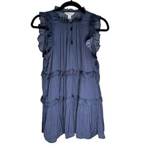 Destination Maternity dark blue sleeveless ruffle blouse. Size small.